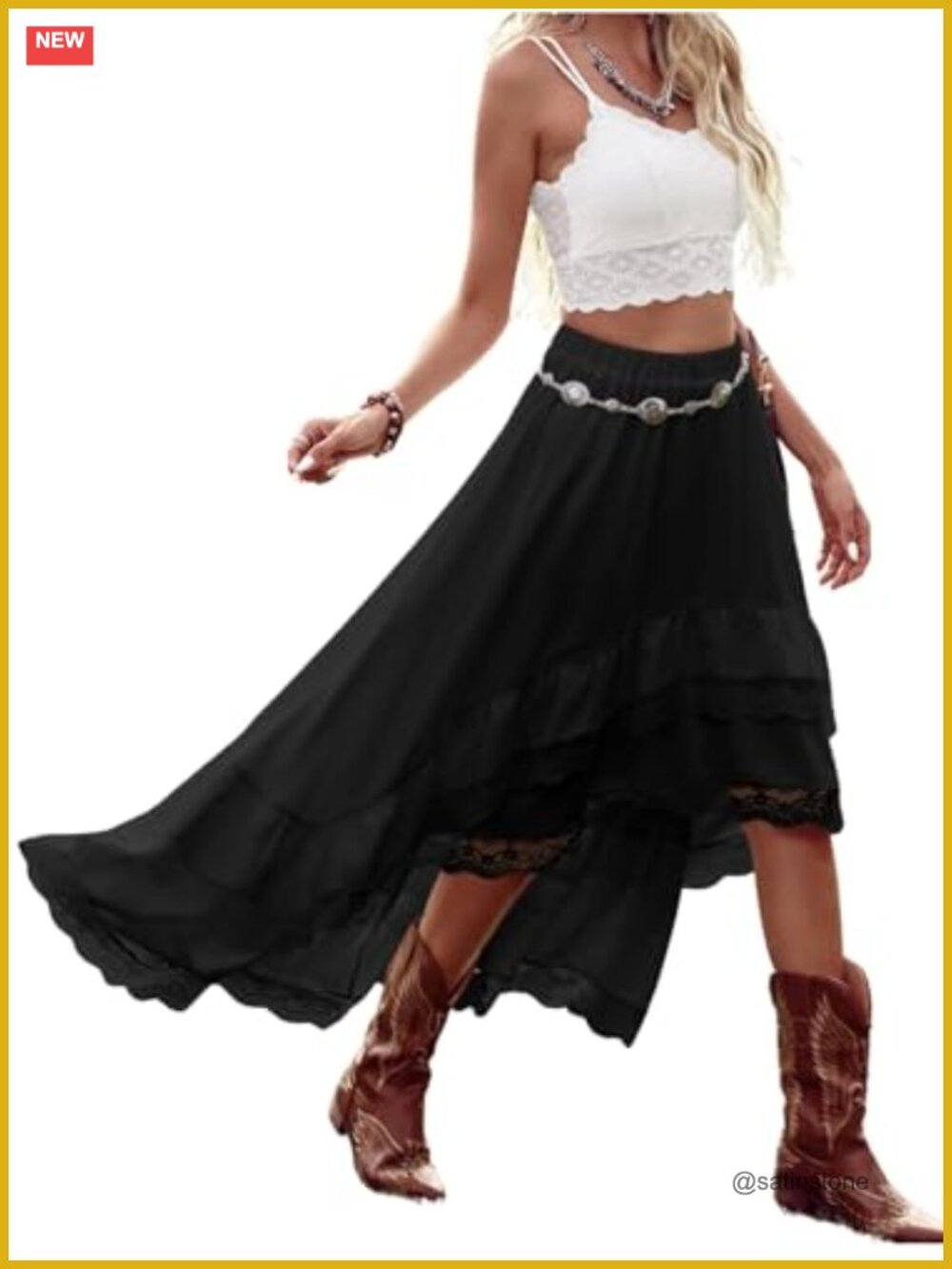 Boho High Low Ruffle Lace Asymmetrical Skirt Elastic Waist